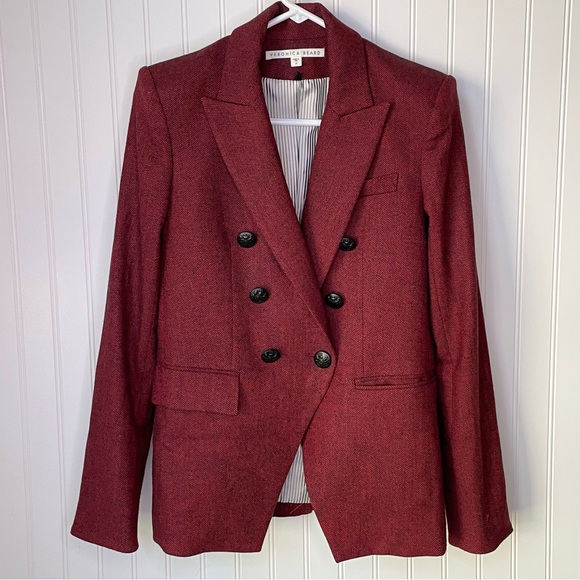 Veronica Beard Jackets & Blazers - Veronica Beard Double Breasted Miller Herringbone Burgundy Blazer Dickey Size 6